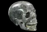 Carved, Grey Smoky Quartz Crystal Skull #127569-2
